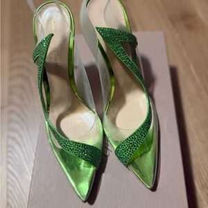 Elegant Green Crystal Embellished Heels